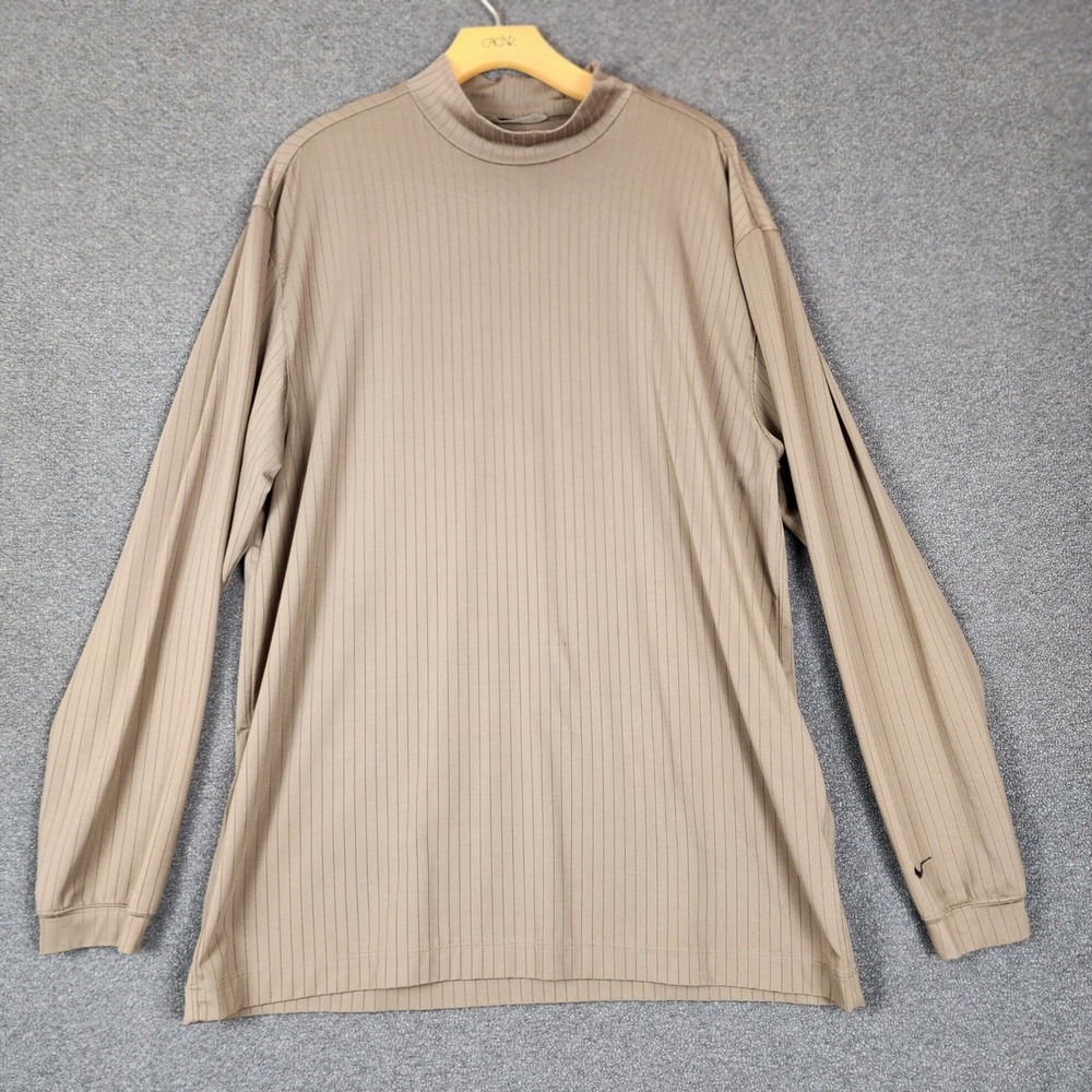 Nike Golf Mens Mock Neck Long Sleeve Ribbed Shirt Khaki Tan Large 206465-242